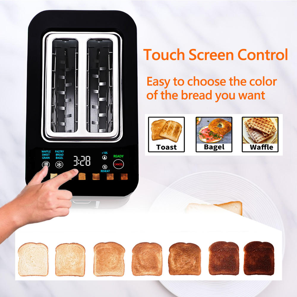Smart Touchscreen Toaster with Sandwich Cage | 2-Slice Wide Slot, LED Display, 6 Browning Levels